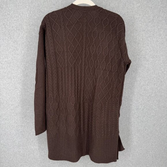 Chicos Cable Knit Open Front Long Line Cardigan Sweater Size 1 Medium Brown NEW - Picture 3 of 12